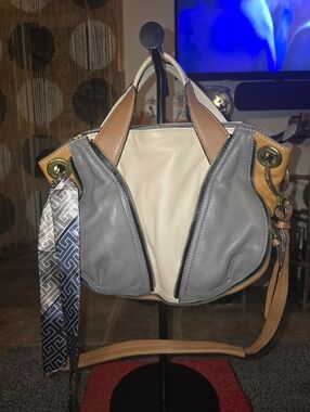 orYANY Grey/Cream/Tan Leather Satchel Bag - Preloved Condition